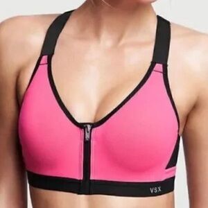 Victoria's Secret VSX Pink/Black Front Zip Padded Sports Bra Women's Size 38D